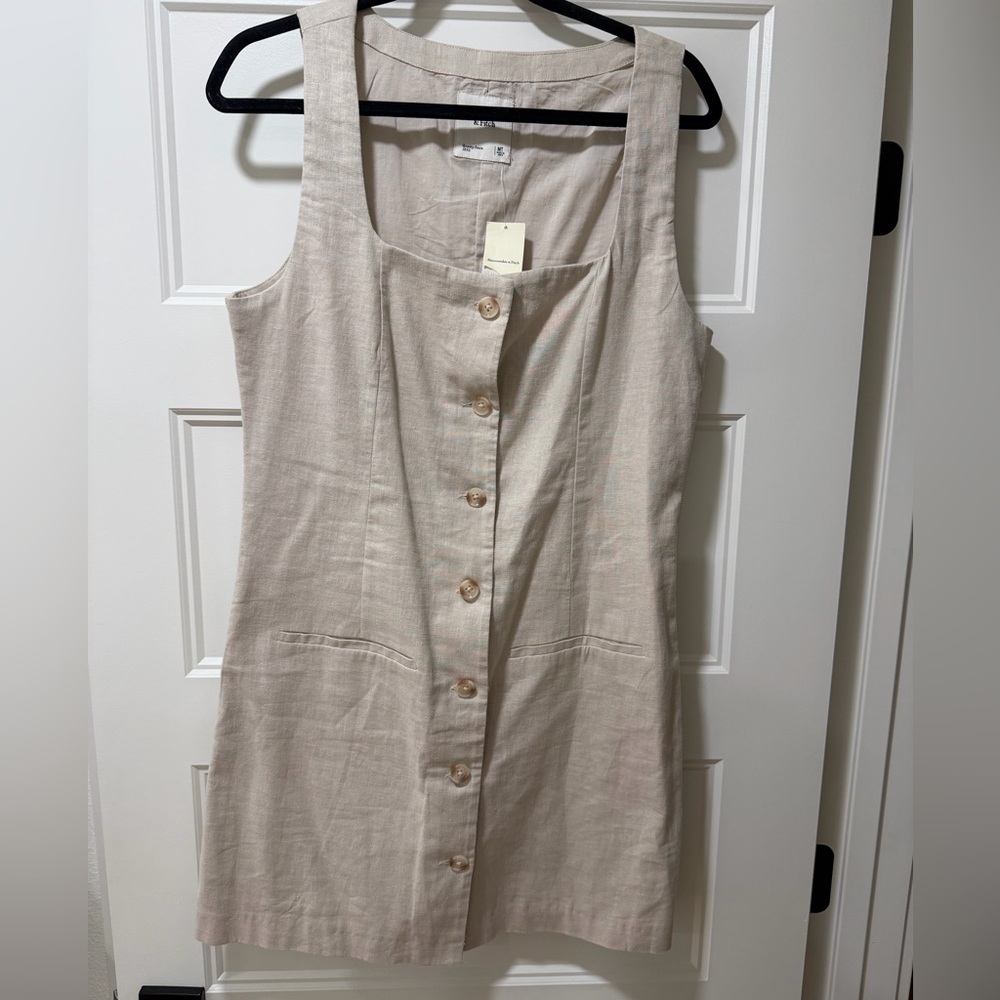 Abercrombie & Fitch Beige Button-Front Mini Dress